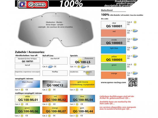 100%  Prozent Brillenglas Ersatzglas Ersatzvisier Glas silber Motocross Mx