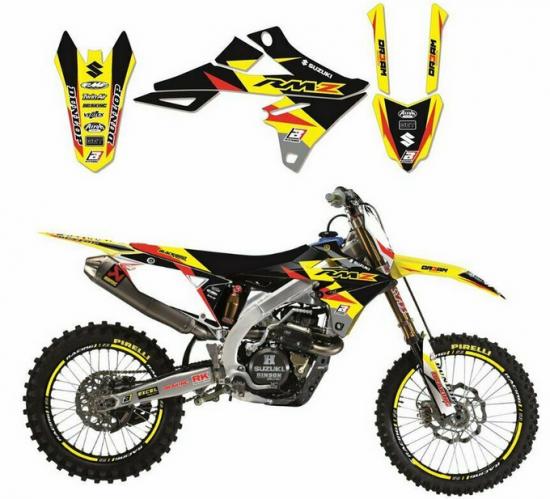 Dekorsatz Aufkleber Sticker graphic kit passt an Suzuki Rmz 450 2018 gelb-sw